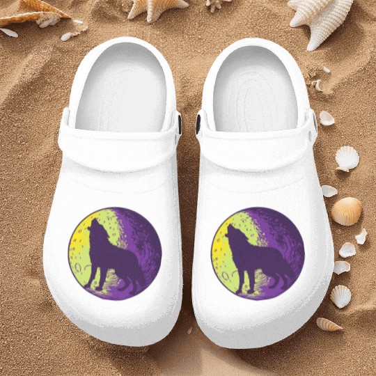 Howling wolf in the moon cool Nurse Clogs