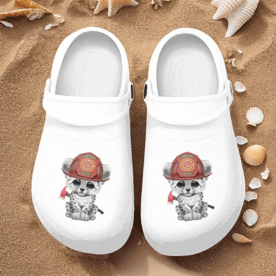 Cute Snow Leopard Cub Firefighter Nurse Clogs