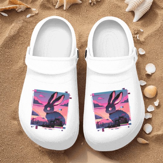 Synthwave Rabbit Cyber Bunny Retro Nurse Clogs