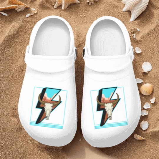 Cowboy Nurse Clogs, Lightning Cow Skull Dessert Cactus