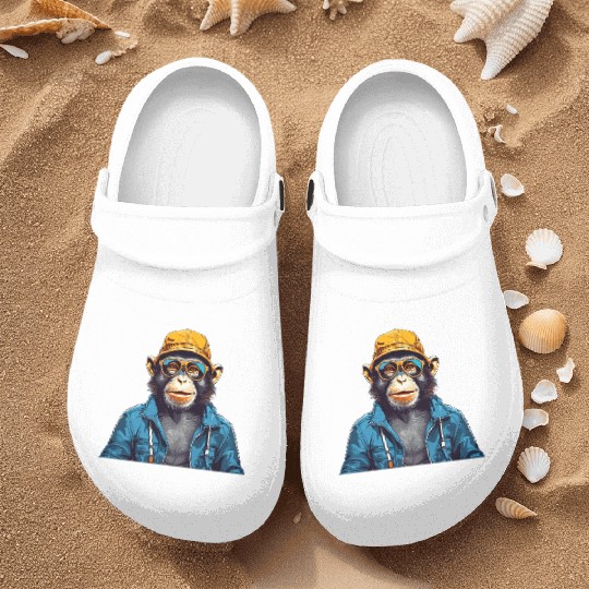 Smiling monkey wearing sunglasses and bucket hat Nurse Clogs