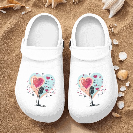 Microphone, music, singer, artist, heart, gift Nurse Clogs