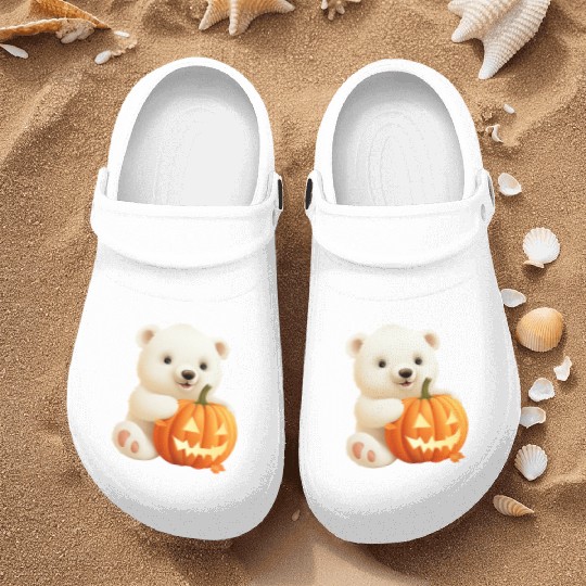 Halloween Polar Bear with Pumpkin Nurse Clogs