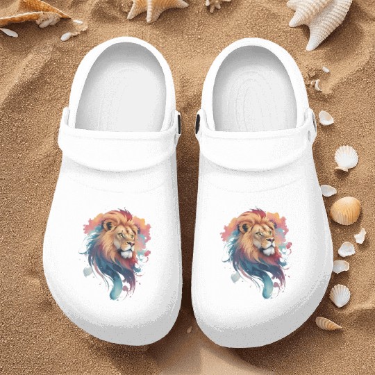 Pastel Majesty: Lion Head in Watercolor Nurse Clogs