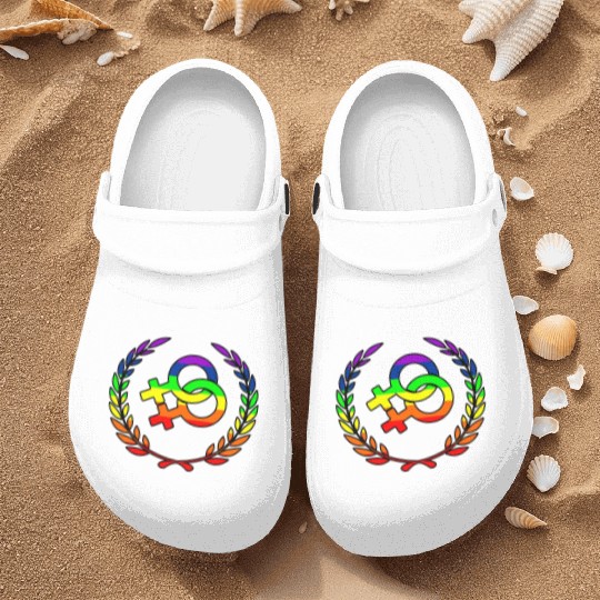 Rainbow lesbians pride logo laurel wreath Nurse Clogs