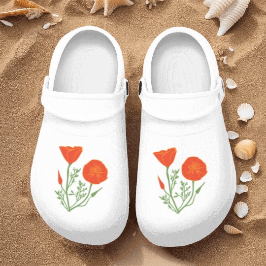 California Poppies on Clear Background Nurse Clogs