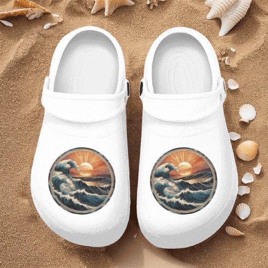 Retro Great Ocean Waves at Sunset Nurse Clogs