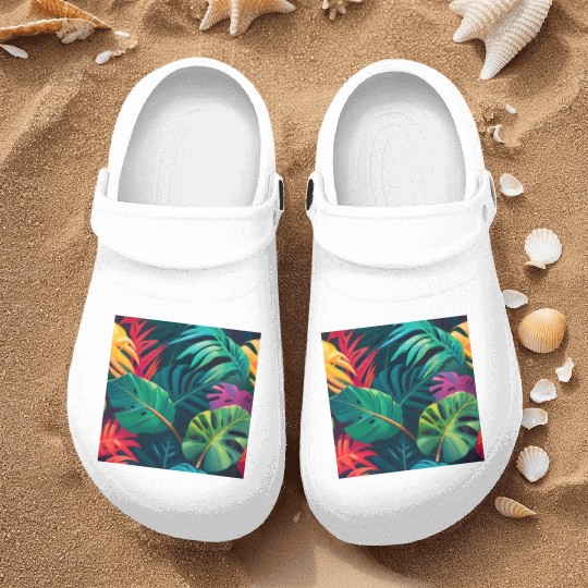 Tropical Foliage Watercolor Paradise Nurse Clogs