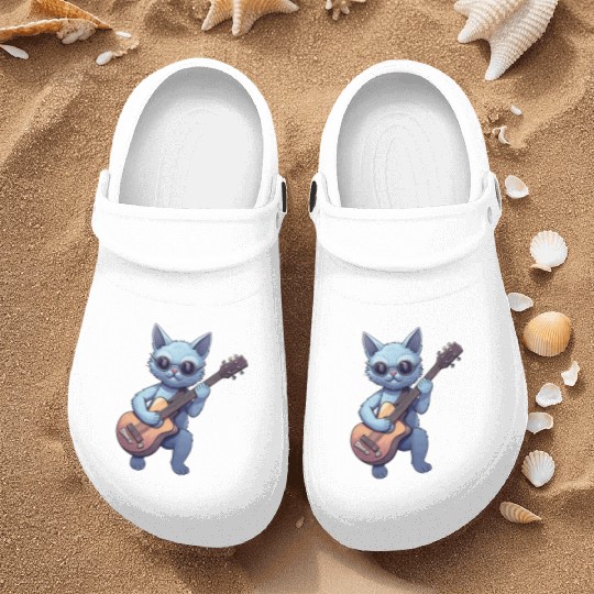 Rock Cat Playing Guitar - Funny Guitar Cat Nurse Clogs