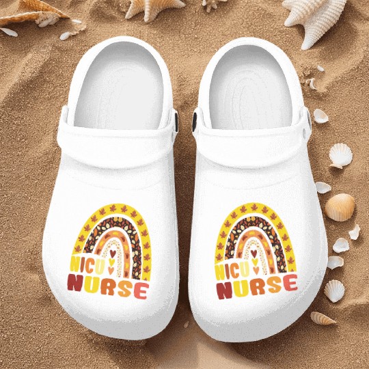 Rainbow Autumn NICU Nurse Maple Leaf Fall Vibes Nurse Clogs