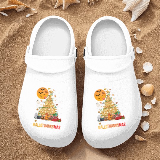 HAPPY HALLOTHANKSMAS CHRISTMAS THANKGIVING Nurse Clogs