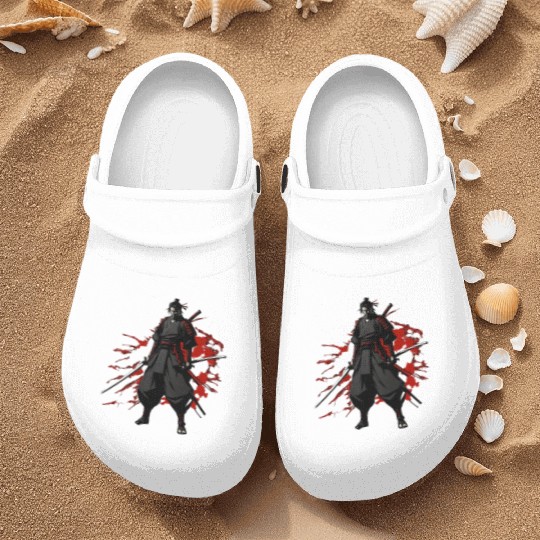 Anime Samurai Hero in Black Kimono Nurse Clogs