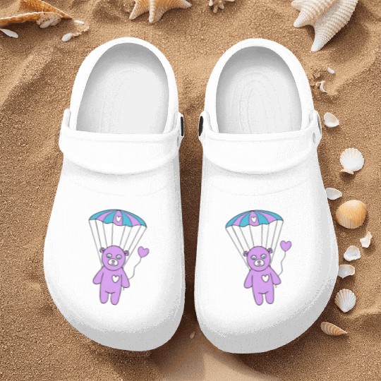 Cheerful Purple Teddy bear with a Heart Balloon Nurse Clogs