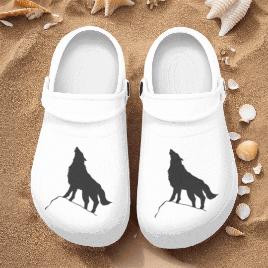 Howling Wolf Silhouette Nurse Clogs