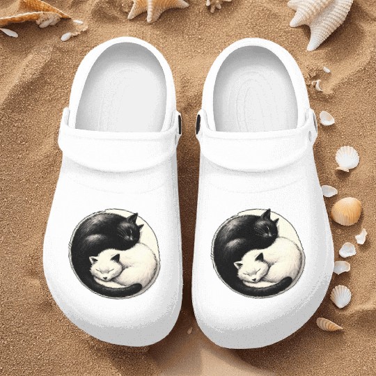 Yin and yang cats sleeping Nurse Clogs