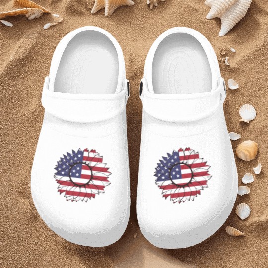 Merica Sunflower Usa Flag Nurse Clogs