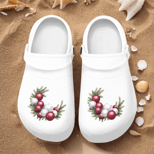 Cranberry and White Christmas Greenery Decor Nurse Clogs