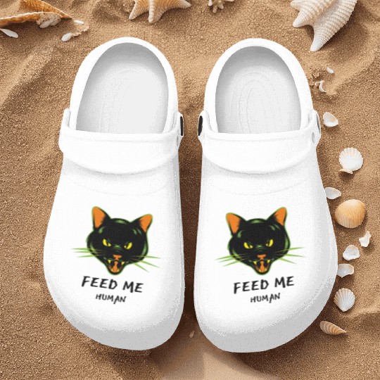 Angry Cat Feed Me Human Gift Nurse Clogs