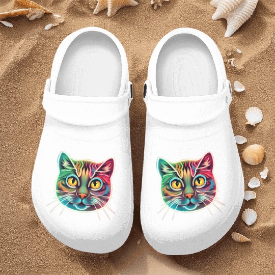 cat face neon design Nurse Clogs