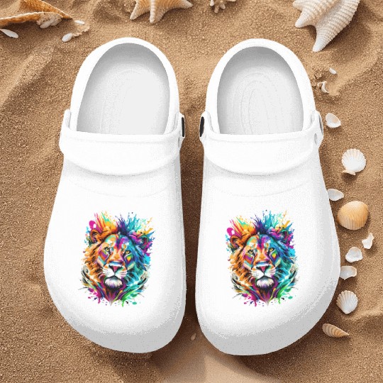 Lion Head Colourful - Cute Lion - Zodiac Sign Leo Nurse Clogs