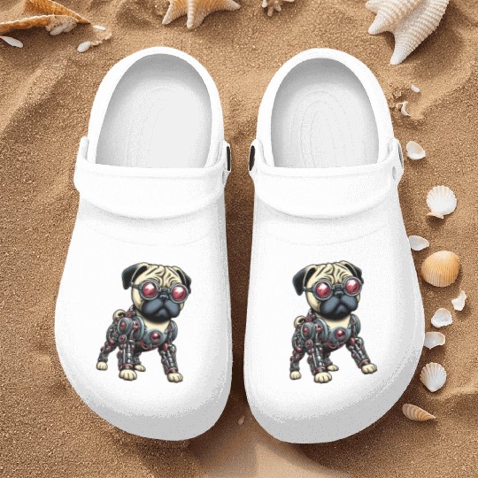 Dog Pug Robot Cyborg Mechanical Nurse Clogs