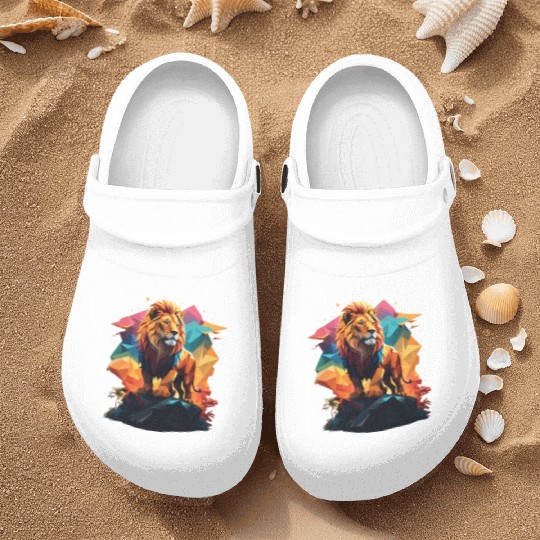 Fantasy Majestic Colourful Lion Polygon Art Design Nurse Clogs