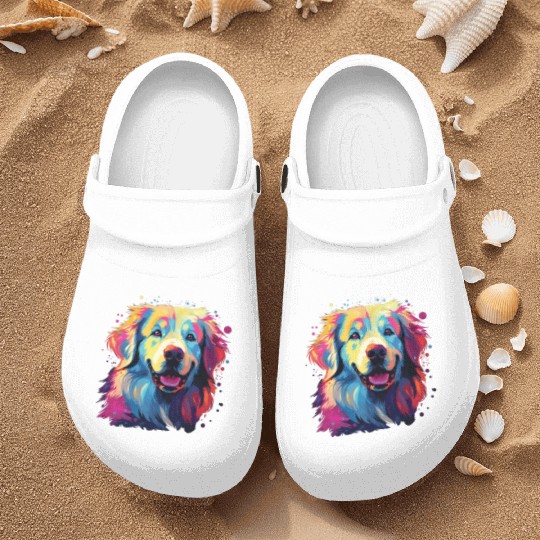 Watercolor Colorful Great Pyrenees Nurse Clogs