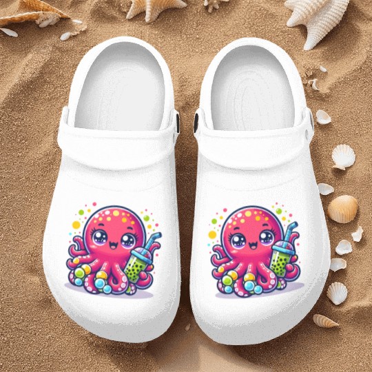 Kawaii Octopus With Bubble Tea Sea Ocean Boba Tea Nurse Clogs