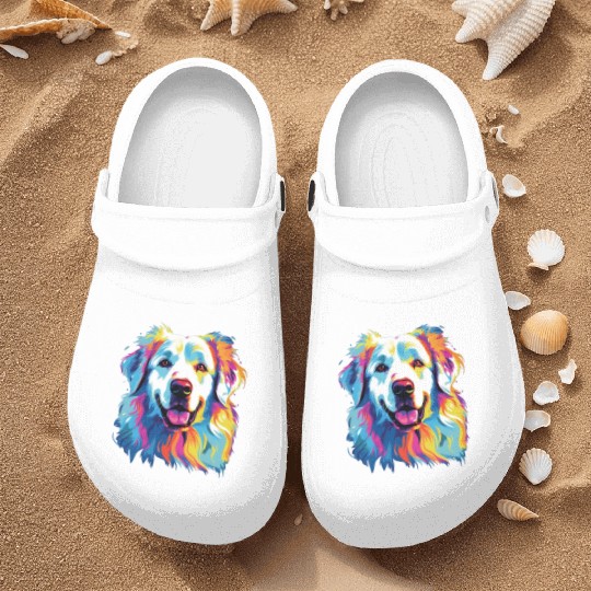 Watercolor Colorful Great Pyrenees Nurse Clogs