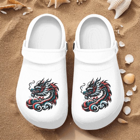 Colorful Chinese Dragon Artwork Essentials Nurse Clogs