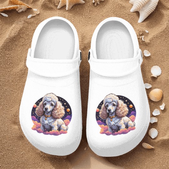 Celestial Poodle in Space Illustration Nurse Clogs
