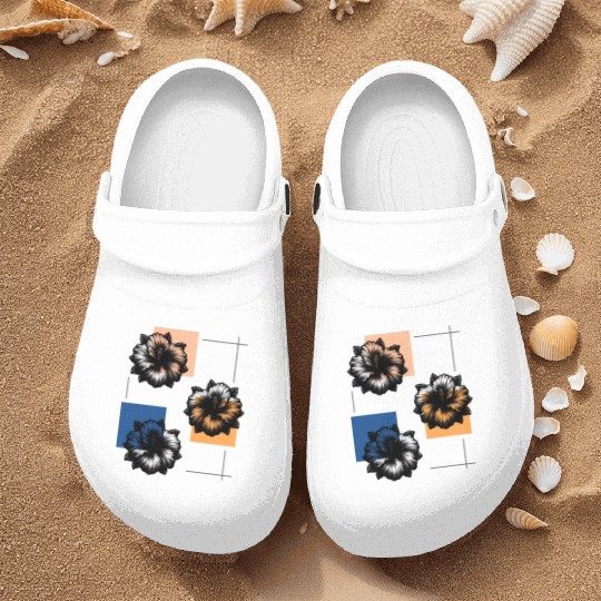 Abstract Risograph hibiscus Nurse Clogs