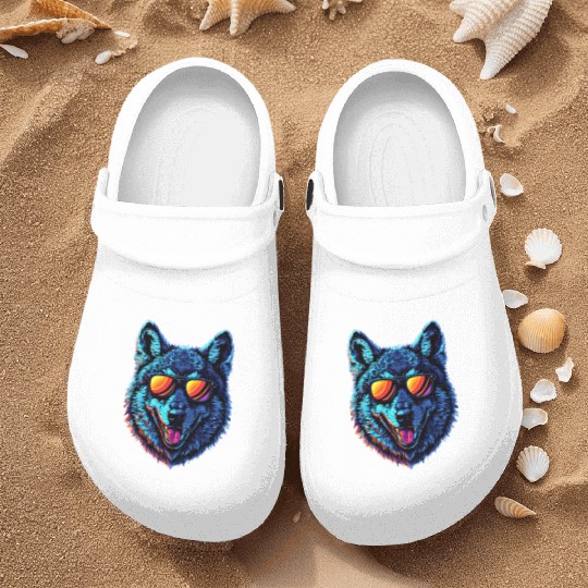 Cool Wolf Face Blue Wolf Wearing Sunglasses Nurse Clogs