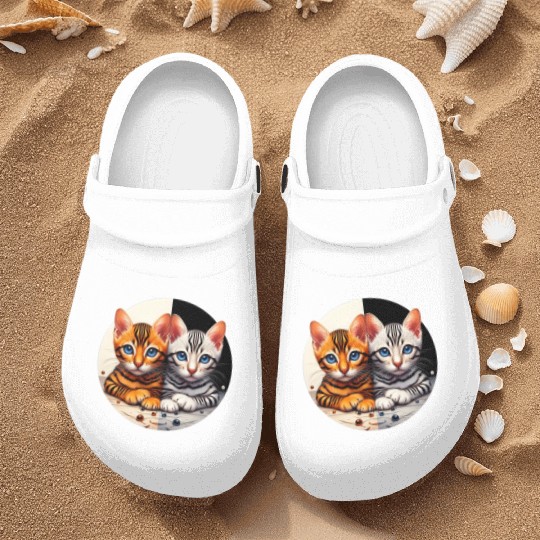 Bengal Kittens Black White Background Nurse Clogs