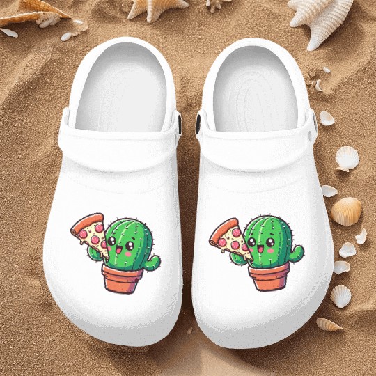 Cute Cactus Pizza Comic Nurse Clogs