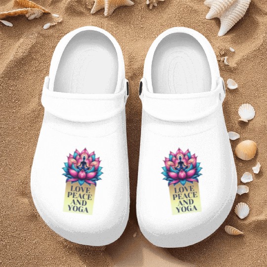 Vibrant Lotus Illustration Nurse Clogs