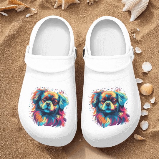 Watercolor Colorful Tibetan Spaniel Nurse Clogs