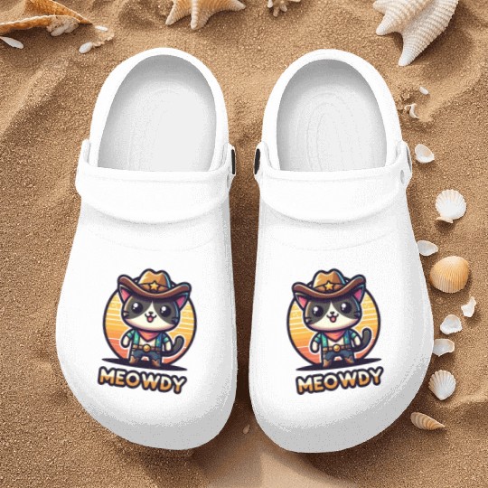 Cute Meowdy Cat Cowboy Pun Nurse Clogs