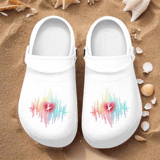 Minimalist Heartbeat Ballerina Line Art Nurse Clogs