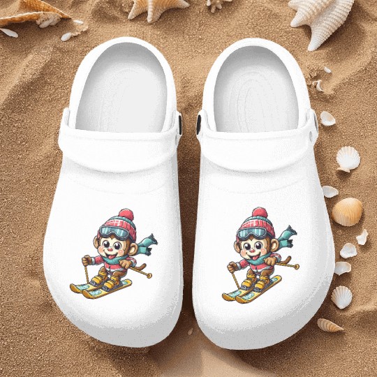 Monkey Chimpanzee Skier Winter Vacation Design Nurse Clogs