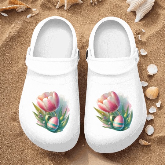 Spring Colorful Tulip With Easter Egg Nurse Clogs