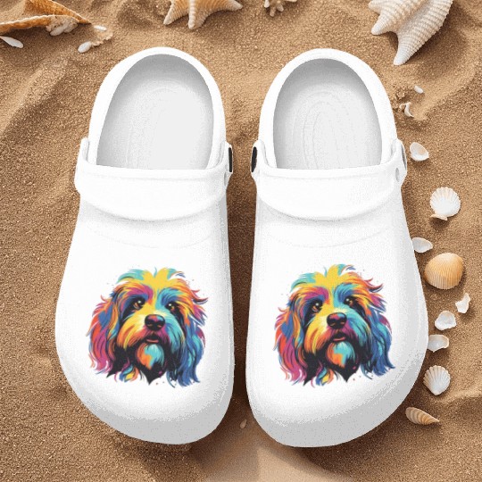 Watercolor Colorful Tibetan Spaniel Nurse Clogs