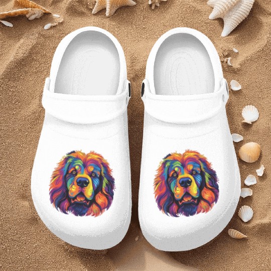 Watercolor Colorful Tibetan Mastiff Nurse Clogs