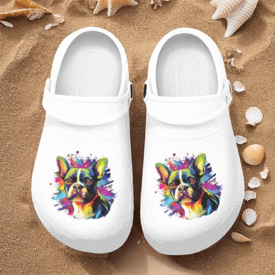 Watercolor Colorful Boston Terrier Nurse Clogs