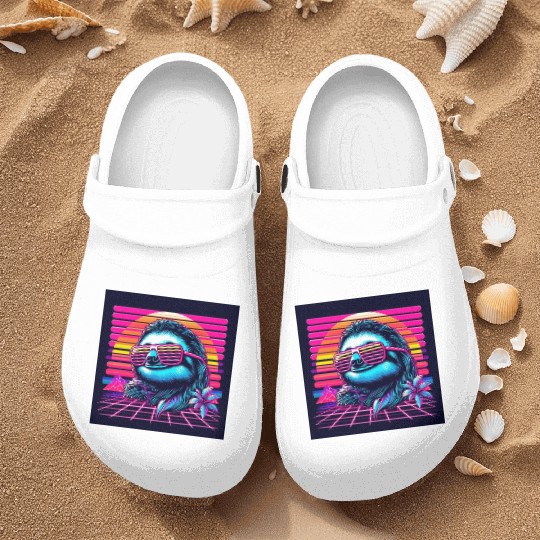 Synthwave Retro 80's Sloth Nurse Clogs