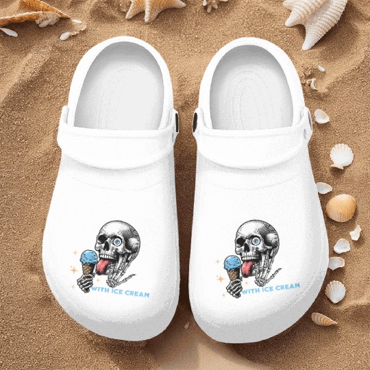 Skull enjoying ice cream Nurse Clogs