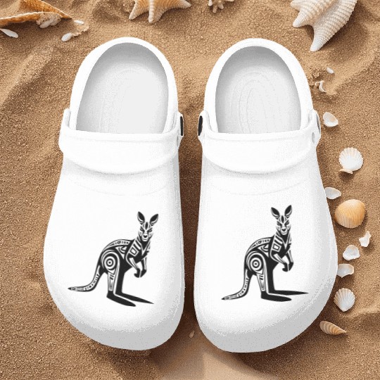 Kangaroo Tribal Style Vector Design Single Color Nurse Clogs
