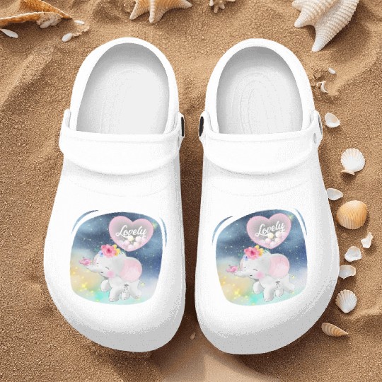 Lovely Elephant And Bird Walking Up Using Balloon Nurse Clogs