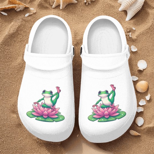 Frog Yoga Meditation on Water Lily Nurse Clogs