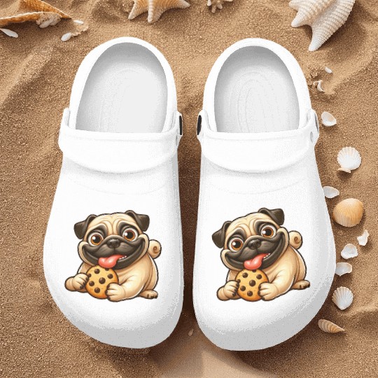 Pug with Cookie Sweet Dessert Nurse Clogs